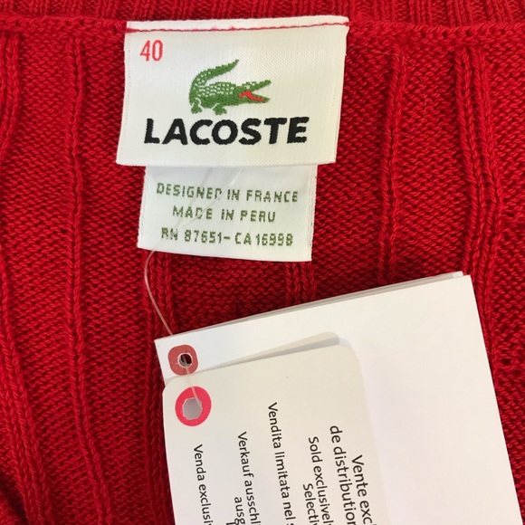 Lacoste Red V-Neck Sweater - Picture 4 of 7